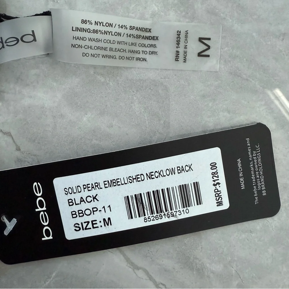 Women’s Bebe Faux Pearl Embellished One Piece Swimsuit Bridesmaid Bachelorette M - Picture 12 of 15